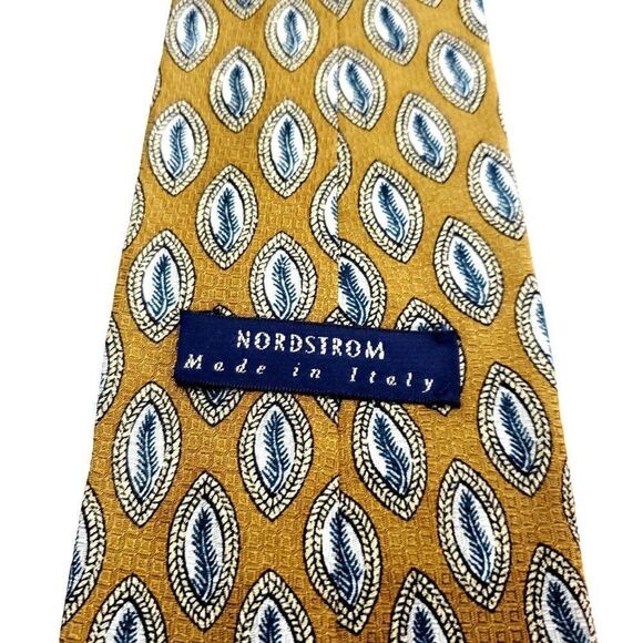 Nordstrom Silk Tie Woven Yellow Abstract Geometric Wide Italy - Picture 3 of 6